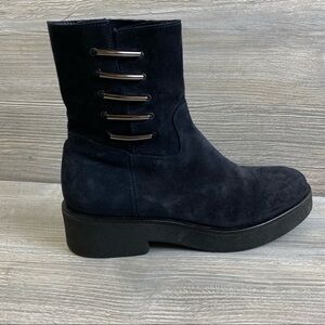 Gianluca Italian black suede leather low boots zipper & silver accents Size 38